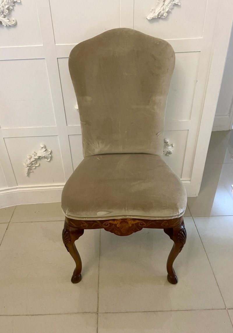 Set of 8 Antique Quality Burr Walnut Inlaid Marquetry Dining Chairs - Image 6